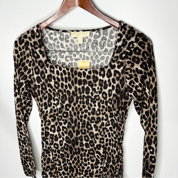 NWT Michael Michael Kors Leopard Animal Print Square Neck Long Sleeve Top Small - Picture 4 of 13